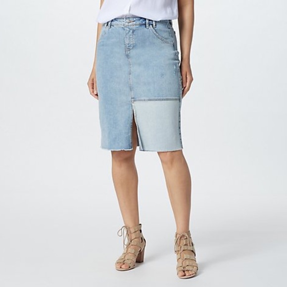 NEW NYDJ Denim Skirt Destructed Radiance 12 - Picture 8 of 17